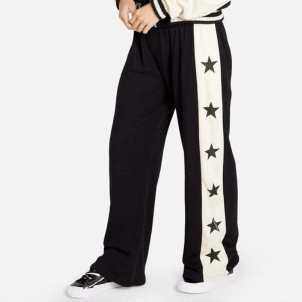 Lauren Moshi Black Track Pants with White Star Stripe